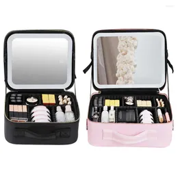 Cosmetic Bags Smart LED Case With Mirror Travel Makeup Portable Large Capacity Simple PU Leather Casual For Weekend Vacation