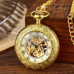 Pocket Watches Luminous Skeleton Mechanical Pocket Cover Fob Chain Gift Men Steampunk Pendant Gifts Women L240322