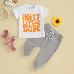 Clothing Sets Toddler Baby Boy Summer Clothes Easter Outfits Short Sleeve Letter Print Crewneck Sweatshirt Pants 2PCS Infant Set