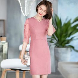 Party Dresses Fashion Women Summer Pink Half Sleeve Elegant Office Ladies Work Wear OL Styles