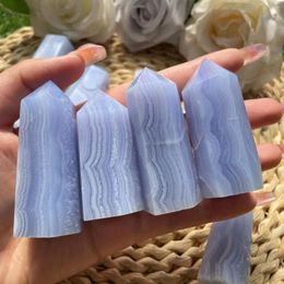 Decorative Figurines Natural Crystal Spiritual Healing Stones Blue Lace Agate Point Tower High Quality Reiki Energy Gemstone Decoration