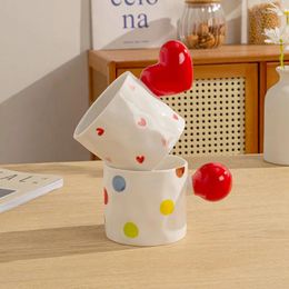 Mugs 400ml Nordic Style Love Mug Cute High Beauty Round Dot Water Cup Home Creative Breakfast Milk Coffee With Hand Gift