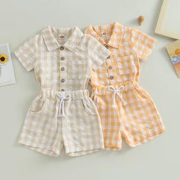 Clothing Sets 0-3 Years Toddler Boys 2PCS Casual Shorts Short Sleeve Plaid Shirt And Drawstring Baby Summer Clothes