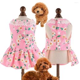 Dog Apparel Pet Dress With Flower Decoration Small Chest Strap Season Costume Cute Puppy For Cats