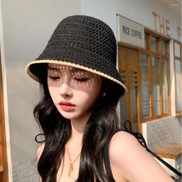 Berets Beach Korean Fashion Hat Summer Women Visor Bucket Fisherman Hand Weaving Panama Girl Fishing Chapeau Sun Hats For