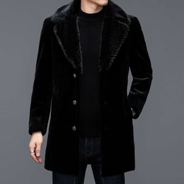 New Mens Fur Imitation Mink Coat Casual Integrated Leather Jacket Solid Color Youth