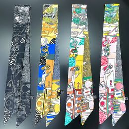 Korean Fashion Versatile Spring Ladies Twill Decoration Long Strip Silk Scarf Neck Band Headwear Handbag Tie Ribbons 240322
