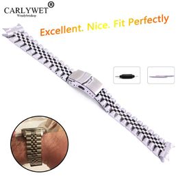 22mm Hollow Curved End Solid Screw Links Stainless Steel Silver Watch Band Strap Old Style Jubilee Bracelet Double Push Clasp279F