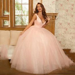 Runway Dresses Evening Dress Pink V-neck Prom 2024 Party Shining Tulle Floor Mopping Elegant Customization