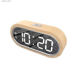 Desk Table Clocks Beech Wood Digital Clock Dual Alarm Snooze USB Alarm Clock Table Thermometer Electronic LED Wooden Desk Clock 4-Level Brightness L240323