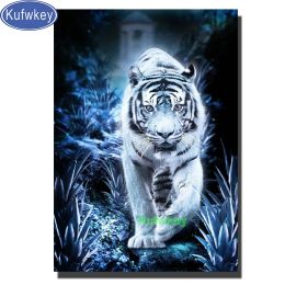 Stitch Dreamy Blue Tiger Picture Diamond Mosaic Full Square Round Diamond Painting Animal Plant Handicraft Gift Home Decoration