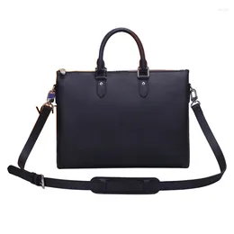 Briefcases Men's Black Leather Large Capacity Laptop Bag 15 Inch Single Shoulder Diagonal Carrying Briefcase Adjustable Strap
