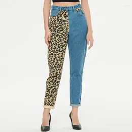 Women's Jeans Straight Women Slouchy Leopard Print Denim Pants Color Block Trendy Aesthetic Trousers Boyfriend Oversize 3XL 4XL Palazzo