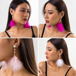 Dangle Earrings Exaggerated Colourful Feather Pearl Tassel Drop For Women Party Jewellery