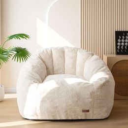 MAXYOYO Chair, Adult Children's Extra Sofa, Artificial Fur Shell Shape Bean Bag with Filler, Filled Large Accent Chair Floor Sofa Suitable for Games and Reading