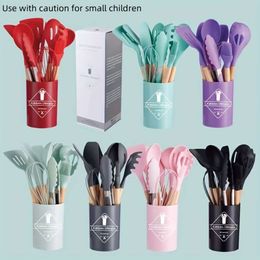 12pcs/set, Silicone Utensil Safety Utensils Non-stick Cooking Spatula Spoon Set, Kitchen Utensils, Apartment College Dorm Essentials, Ready for School, Back to