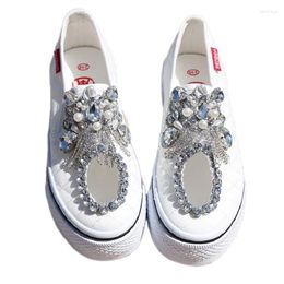 Casual Shoes Silver Rhinestones Cute Women's Sneakers Platform Slip On Hollow Out Breathable Canvas Ladies Sports Tennis