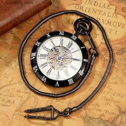 Pocket Watches Vintage Black Copper Roman Numerals Mechanical Self Winding Pocket Men Stylish Snake Pocket Chain Automatic Man Clock L240322