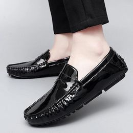 Casual Shoes Glossy Loafers Men Moccasins Leather Slip On Non-slip Driving For Big Size38-48