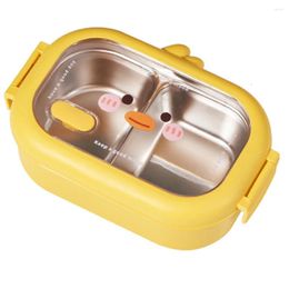 Dinnerware Stainless Steel Kids School Kawaii Bento Box 2 Cells Compartment Meal Double Side Clip For Primary Student/Office Worker