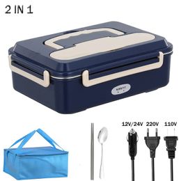 Dual Use Car Office 12V 24V 110V 220V Electric Lunch Box Leakproof Student Portable Food Warmer Container Heater With Bag Set 240312