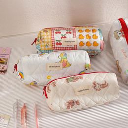 Fresh Sweet Quilted Embroidery Cosmetic Bag Light Colour Series Makeup Student Large-capacity Pen Stationery