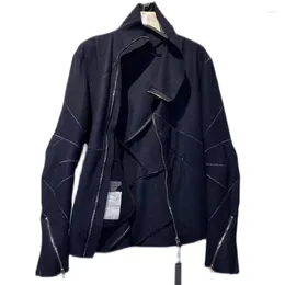 Men's Jackets Dark Asymmetric Deconstructed Wool Jack Men Retro Multi Zipper Distressed Coat Top