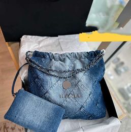 Luxuy Designer Denim Cowboy Aged Gradient Blue Shopping Bags With Coin Charm Wallet Pouch Silver Metal Hardware Matelasse Chain Crossbody Shoulder Handbag 1135ess