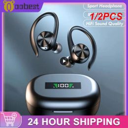 Headphone/Headset 1/2PCS Sports Wireless Headphones with Mic IPX5 Waterproof Ear Hooks Earphones HiFi Stereo Music Earbuds for