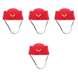 Berets 4 Pack Dresses Stewardess Beret Cosplay Accessory French Airline Attendant Hat Uniform Flight Accessories Red Costume Decor