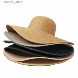 Wide Brim Hats Bucket Hats Summer Simple Floppy Sun Hat Women Wide Brim Beach Hat Girls Seaside Travel Foldable Straw Hat Sunscreen UV Protection Lady Cap L240322