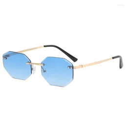 Sunglasses High Value Rimless Polygonal Trend Personality For Men And Women Can Be Senior Sense Of Pull Full
