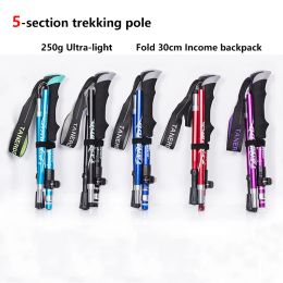 Sticks 5Section Outdoor Folding Telescopic Trekking Pole Camping Mountaineering Crutches UltraLight UltraShort Outdoor