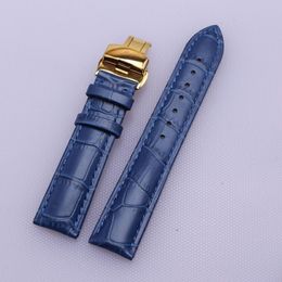 Wrist Watchband Accessories Alligator Grain Genuine leather Blue watch band straps 14mm 16mm 18mm 20mm 22mm butterfly buckle new286N