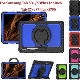 Heavy Duty Rugged Shockproof Case For Samsung Galaxy Tab S8+ 12.4 inch S8 S7 Plus 12.4" Handle Grip Stand Kids Safe Tablet Cover Case + Screen Protector Film + Shoulder Strap