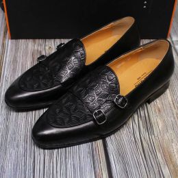 Shoes Summer Autumn Shoes Mens Loafers Classic Monk Strap Men Shoes Genuine Leather Slip on Dress Shoes Wedding Party Casual Business