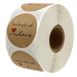 Gift Wrap 500Pcs 1.5Inch DIY Hand Made Handmade With Love Label Wedding Stickers Adhesive Sticker Kraft Round Labels Wholesale Price