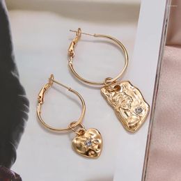 Dangle Earrings Vintage Irregular Gold Colour Aesthetic Geometric Uneven Design Heart Drop Earring Girl Carving Unusual Jewellery 2024