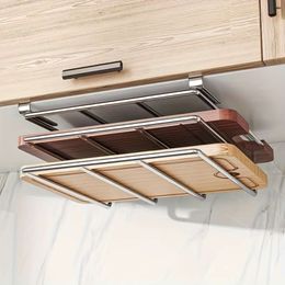 1pc Stainless Steel Double Layers Rack, Household Wall Mount Storage Holder, Cabinet, for Pot Lid, Cutting Board Spatula, Organisers and Storage, Kitchen