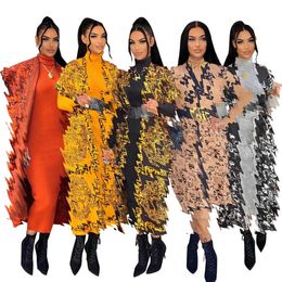 Women Dresses Y71305 Womens Printed Thickened Long Short Sleeved Vest Cape Autumn Winter Woollen Coat