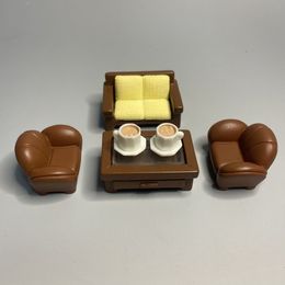 Mini Miniature Simulation Sofa and Coffee Table Set Model Small Toy Living Room Table and Chair Scene Placement Ornaments DIY 6-piece Set