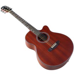 Cables 40 Inch Electric Acoustic Guitar 6 String Acoustic Guitar Full Okoume Wood High Gloss Cutaway Design Folk Guitar with Eq