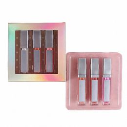 three Mirror Tube Lip Gloss Laser Box Sets Private Label Lipgloss Liquid Lipstick Set Custom Bulk Makeup Beauty All Lips Tints K25o#