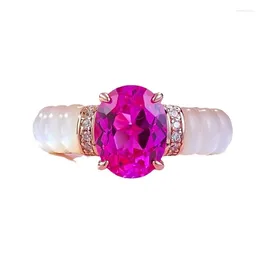 Cluster Rings Spring Qiaoer 18K Gold Plated 925 Sterling Silver 7 9MM Oval Ruby High Carbon Diamond Gemstone Ring For Women Fine Jewelry