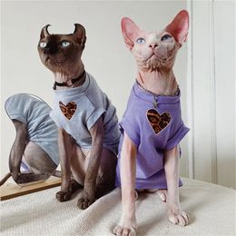 Devon Sphynx Clothes Hairless Cat Clothing Simple Love Print T-Shirt Vest Summer Short Shirt For Kitten Puppy Dog Pet Costume 240403