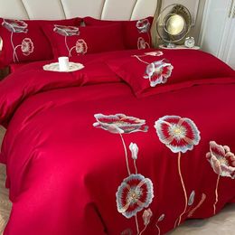 Bedding Sets Egyptian Cotton Set Luxury Embroidery Double Duvet Cover Pure Flat Or Fitted Bed Sheets And Pillowcases