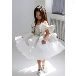 Girl Dresses Flower For Wedding White Tulle Puffy Skirt With Bow Birthday Banquet Princess Gowns