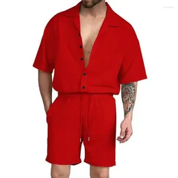Men's Tracksuits Fashion Outfit Set Summer Beach Solid Short-sleeved Cardigan Shirt Shorts Suit Male Casual Suits Costumes Pour Hommes