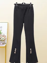 Women's Jeans Oversized Spring Autumn Women Black Denim Pants Trendy High Waist Slit Flare Trousers Leisure Simple Ladies Streetwear