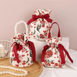 Gift Wrap Wedding Candy Bag Pearl Handle Portable Canvas Party Goodie Packing Box Simple Handheld Storage